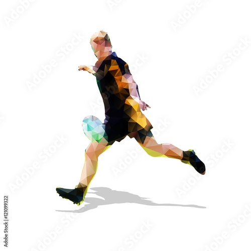 Rugby player kicking ball. Isolated vector silhouette. Team spor