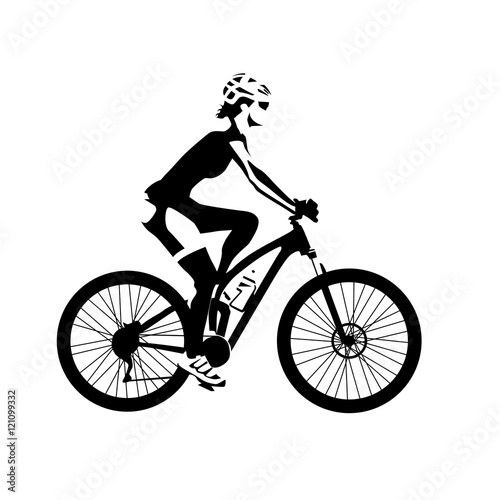 Cycling woman, isolated vector illustration. Abstract silhouette