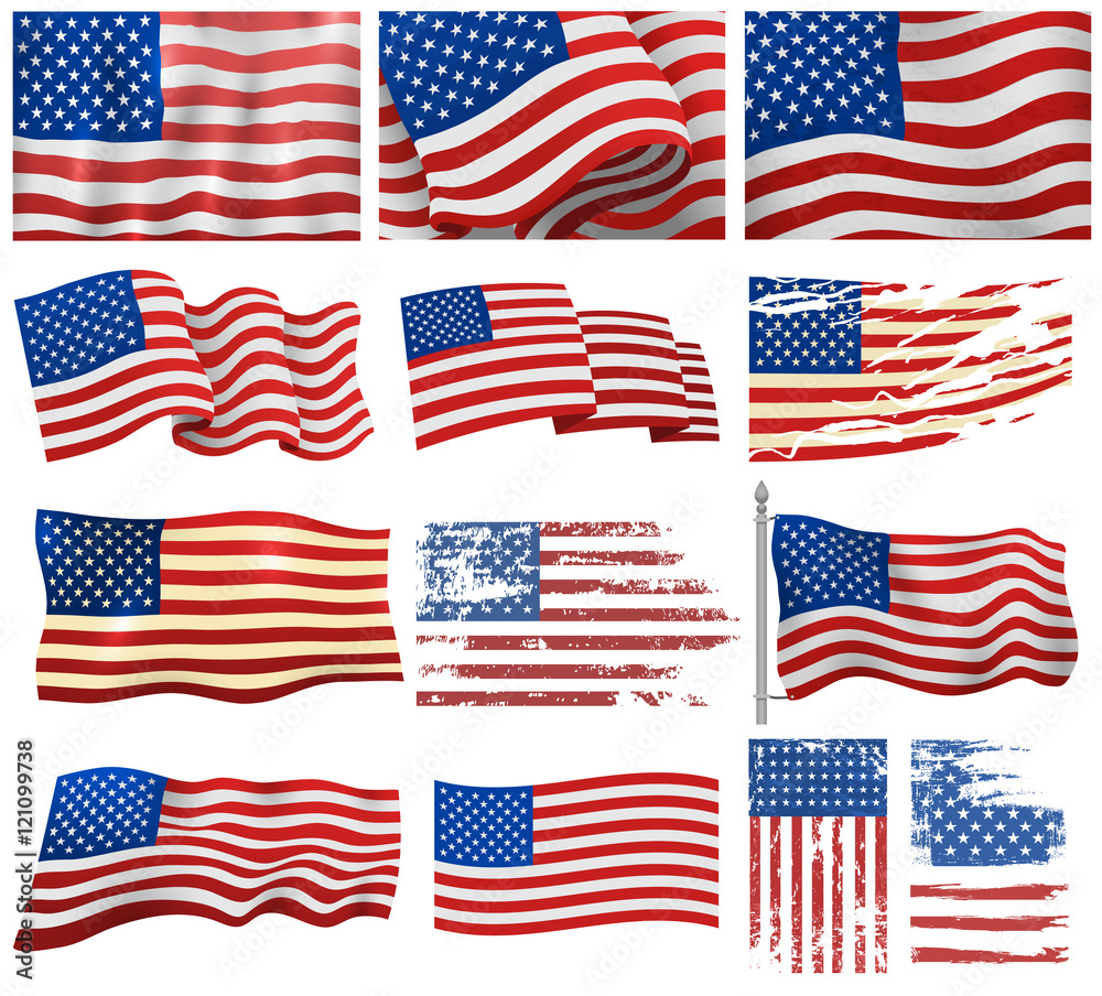 USA flags vector set. USA flags vector set.