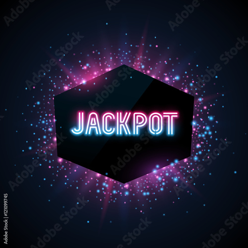 Jackpot advertisement template. Colorful dust on dark background