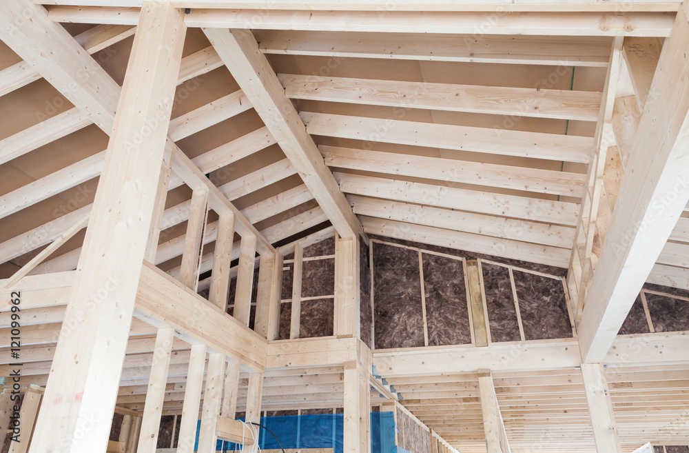 Inside view of unfinished wooden house