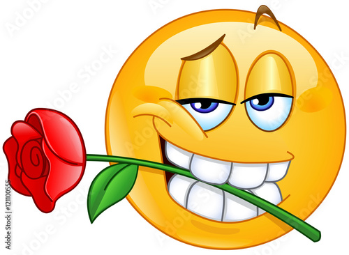 Emoticon with rose between teeth