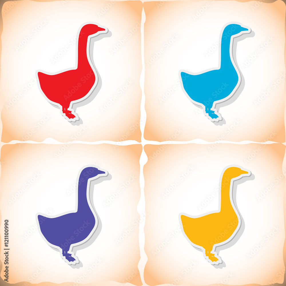 Fototapeta premium Goose. Flat sticker with shadow on old paper