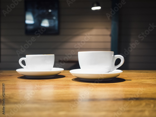 Coffee Cups on Table Shop cafe Restaurant Interior