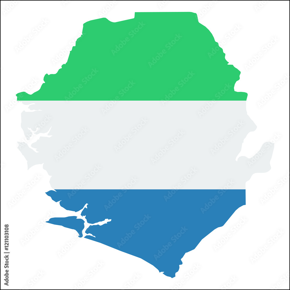 Sierra Leone high resolution map with national flag. Flag of the ...