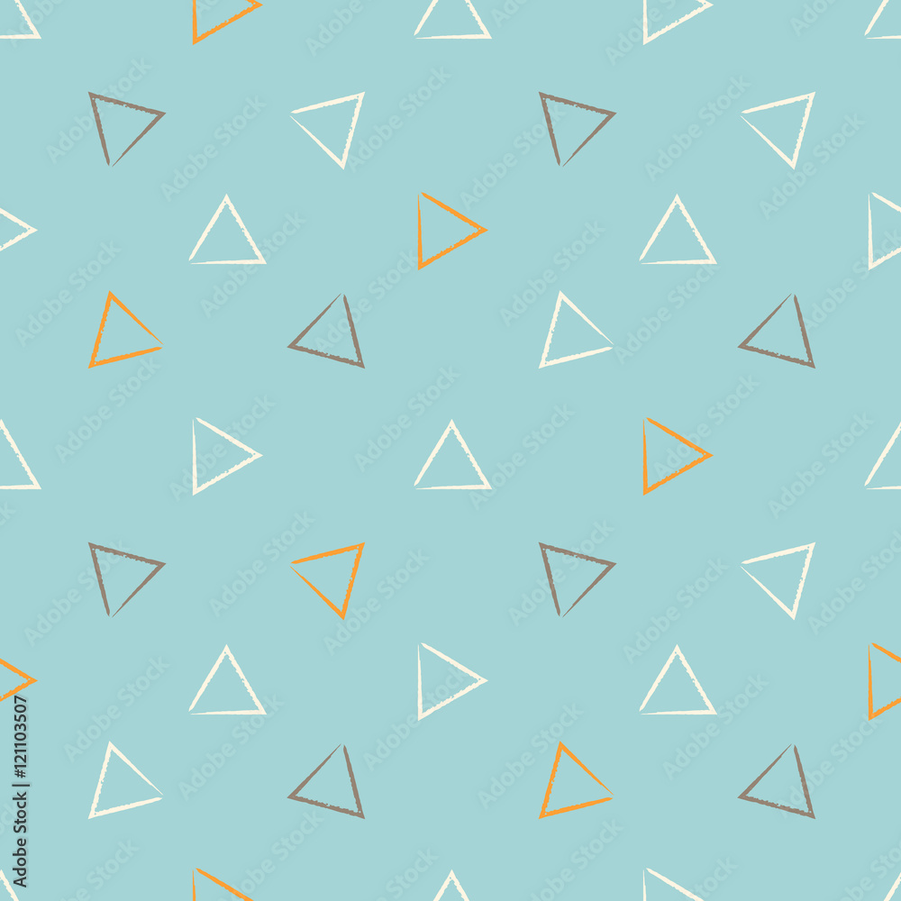 Hand Drawn vector seamless pattern. Orange, brown and turquoise triangles. Fabric design. Hand Drawn vector seamless pattern. Orange, brown and turquoise triangles. Fabric design.