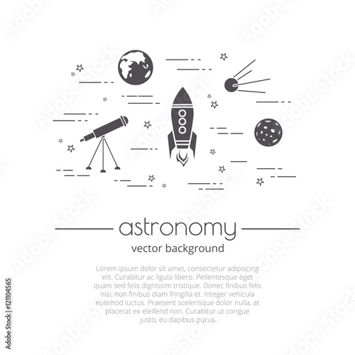 Vector background with illustration of space life. Set of full icons. Astronomy - typography quote.