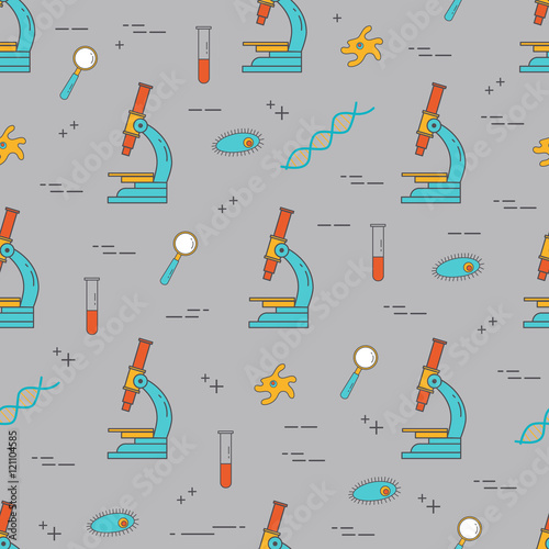 Vector seamless pattern - biology. Science and educational background.