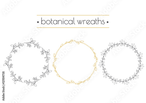 Hand drawn vector illustration. Set of vintage decorative herbal wreaths. Tribal design elements.