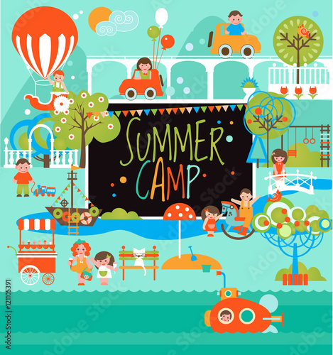 Summer Camp with Kids. Landscape and Playground.