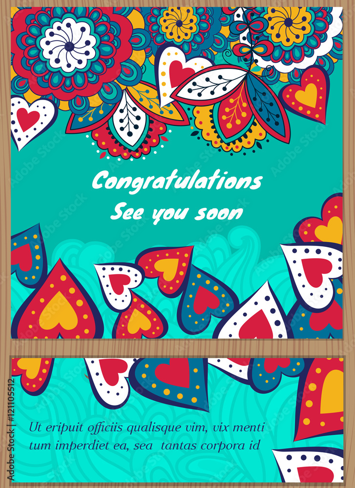 Naklejka premium Set Floral card design, flowers, leaf , herbs doodle elements. Vector decorative invitation. childish style. elements are not cropped and hidden under mask.