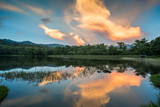 The Reservoir in twilight with reflection at Jedkod Pongkonsao Natural Study and Ecotourism Center, Saraburi, Thailand