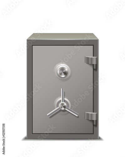 Security metal safe closed isolated on white background.
