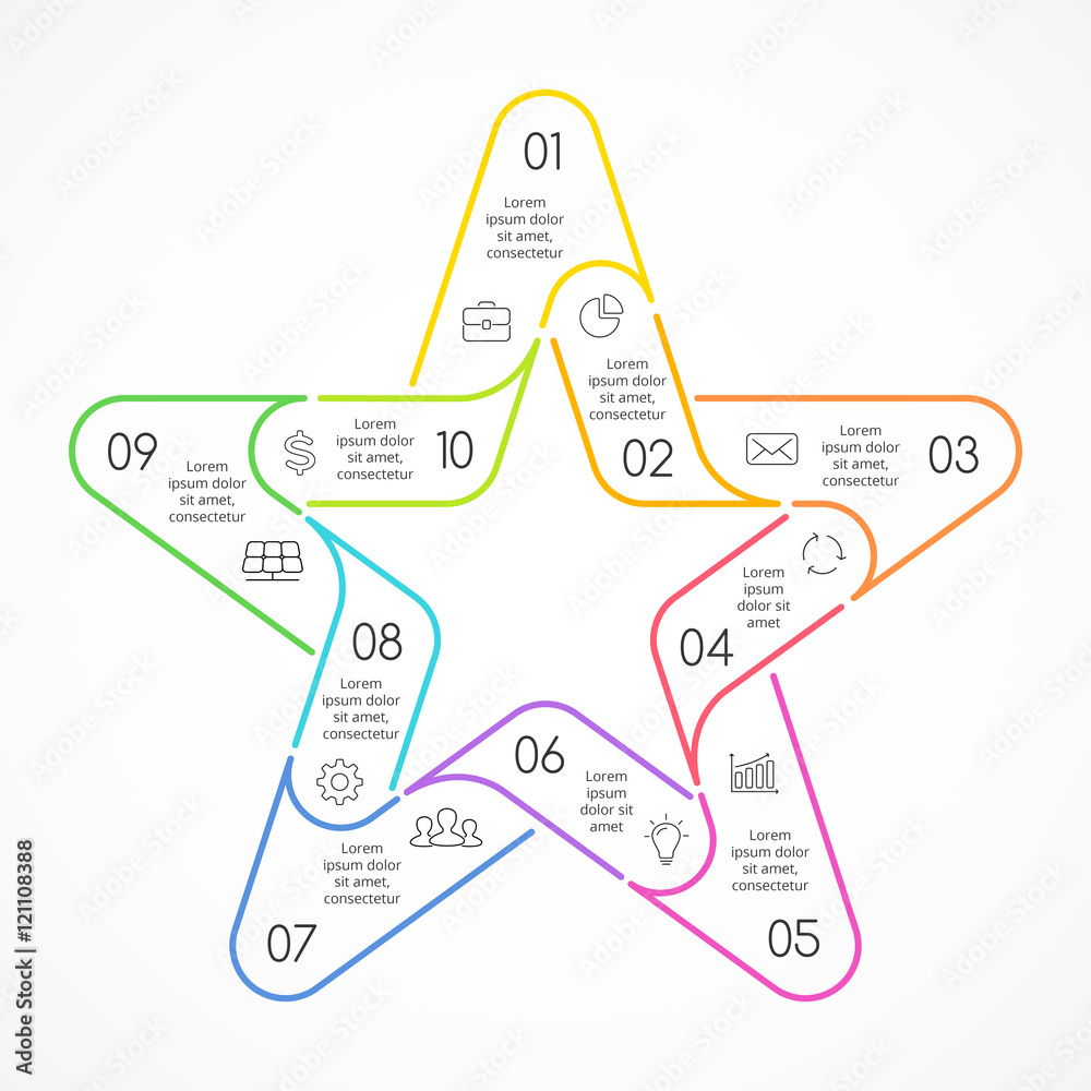 Vector circle linear color star symbol infographic. Template for cycle ...