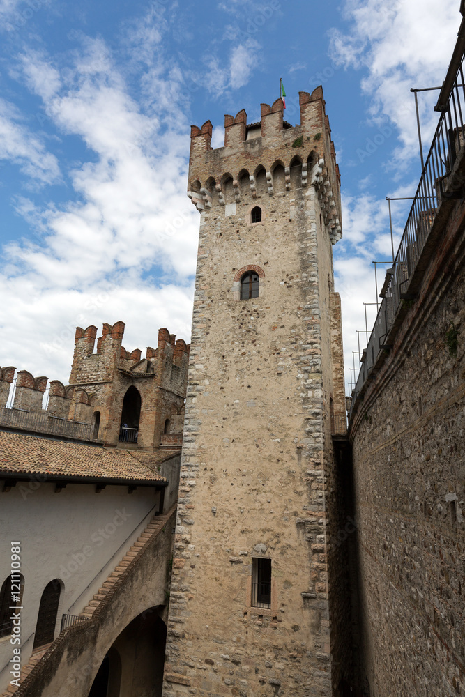 Medieval castle Scaliger in old town Sirmione on lake Lago di Garda. Italy
