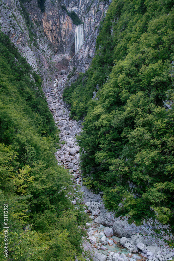 Boka waterfall surrounded by forest in Triglav National Park, Sl Boka waterfall surrounded by forest in Triglav National Park, Sl