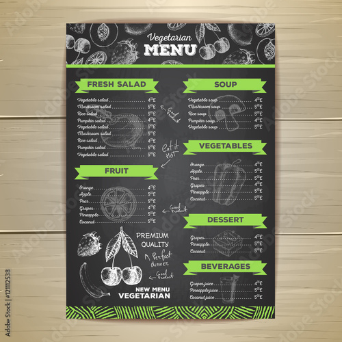 Vintage vegetarian menu design. Fresh fruit sketch. Chalk drawing