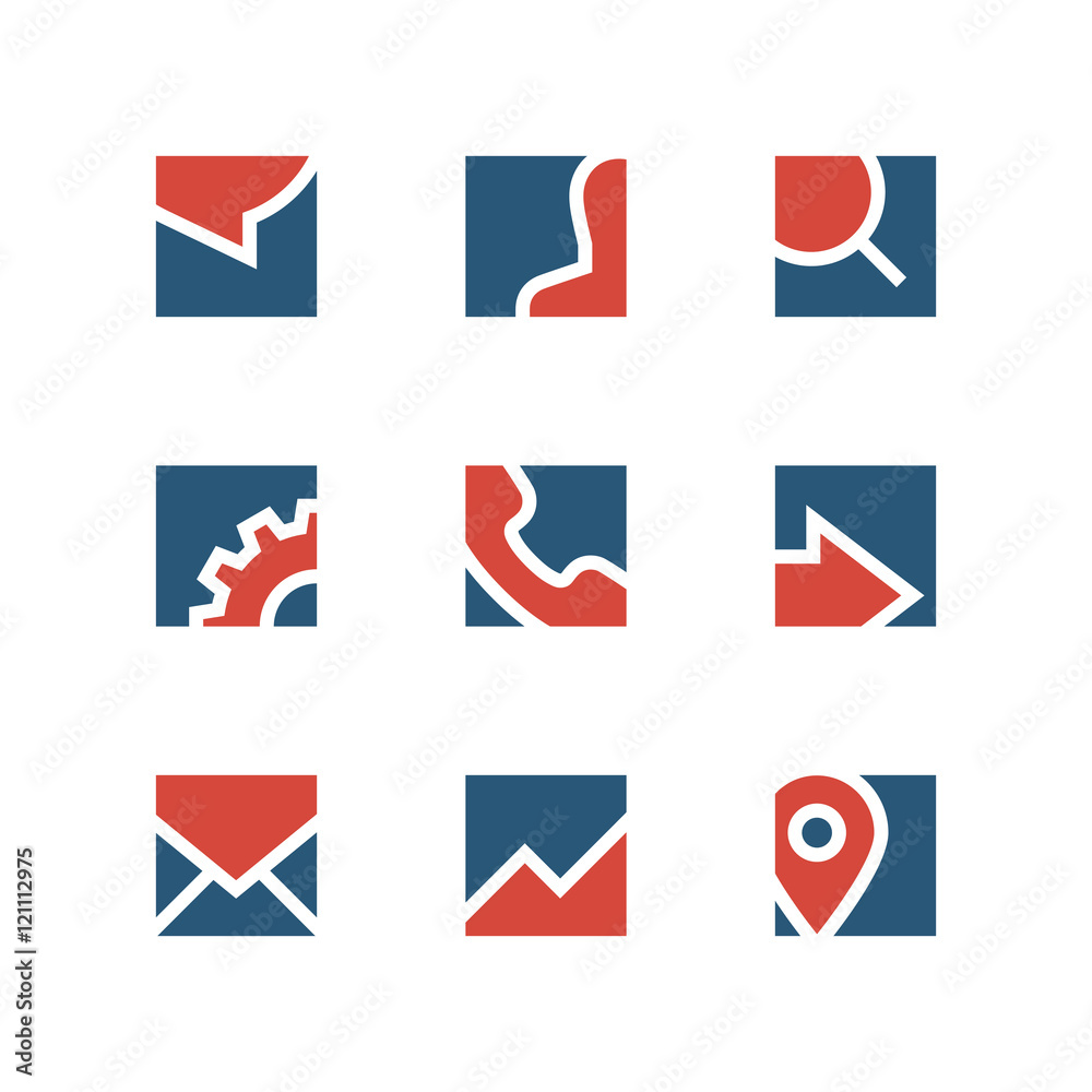 Business simple vector logo set - chat, man, search, gear, phone, arrow, mail, address and graph