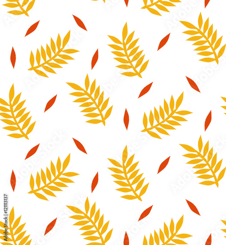 Autumn seamless pattern with leaves. Vector background in orange and white colors. Can be used for wallpaper, pattern fills, surface textures, scrapbooking, fabric prints.