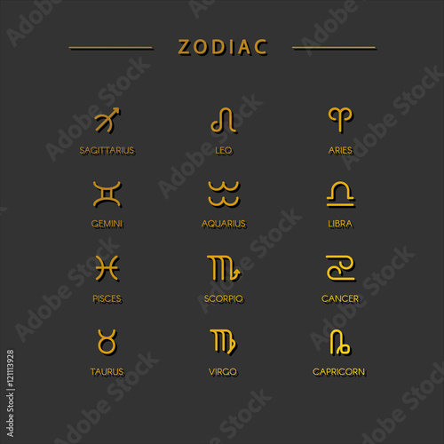 Thin line vector zodiacal symbols. Astrology, horoscope sign, graphic design elements, printing template. Zodiac Signs  isolated on background.