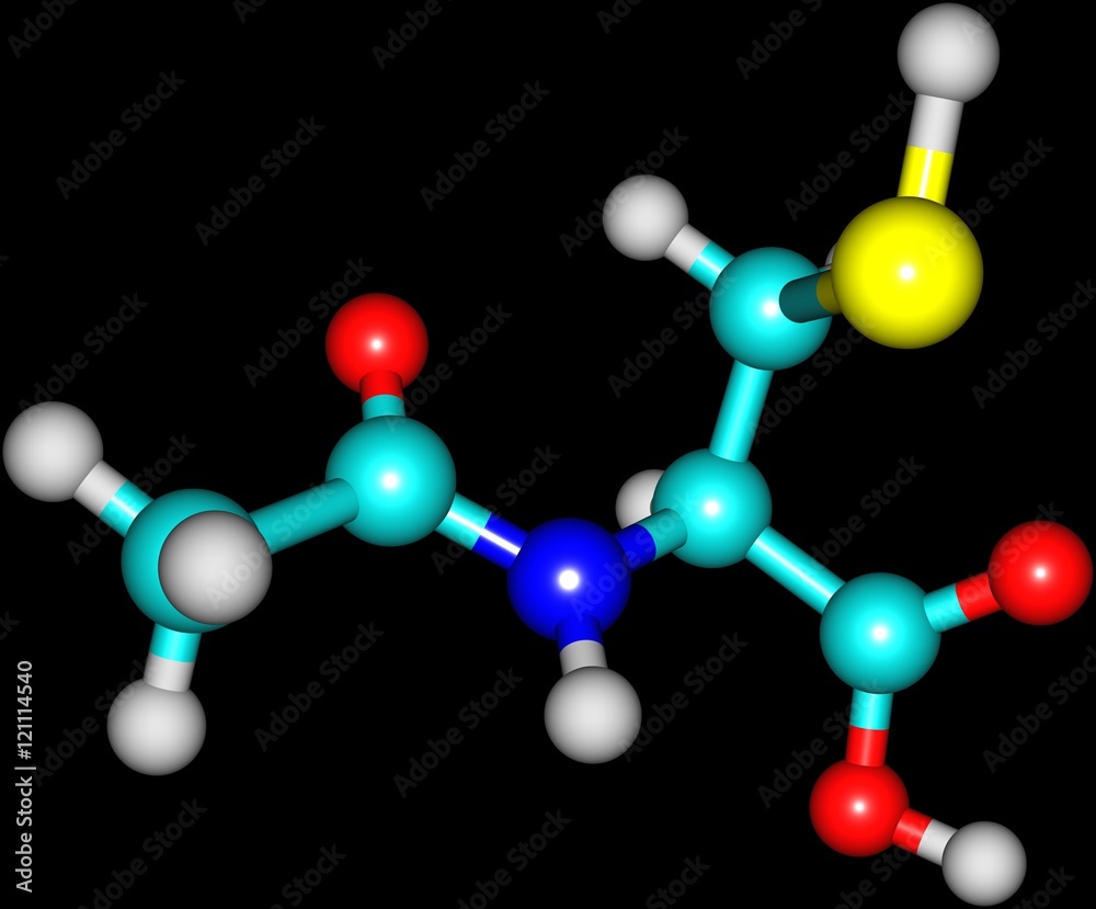 Acetylcysteine molecular structure isolated on black Acetylcysteine molecular structure isolated on black