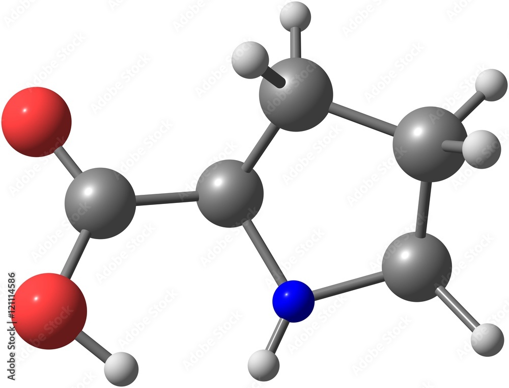 Proline molecular structure isolated on white Proline molecular structure isolated on white