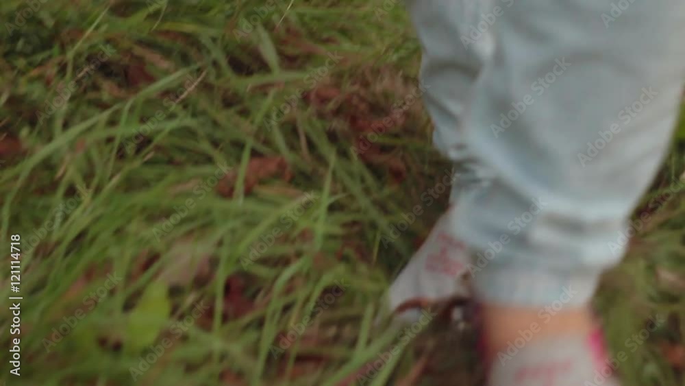 Girls legs walking back on the grass Girls legs walking back on the grass