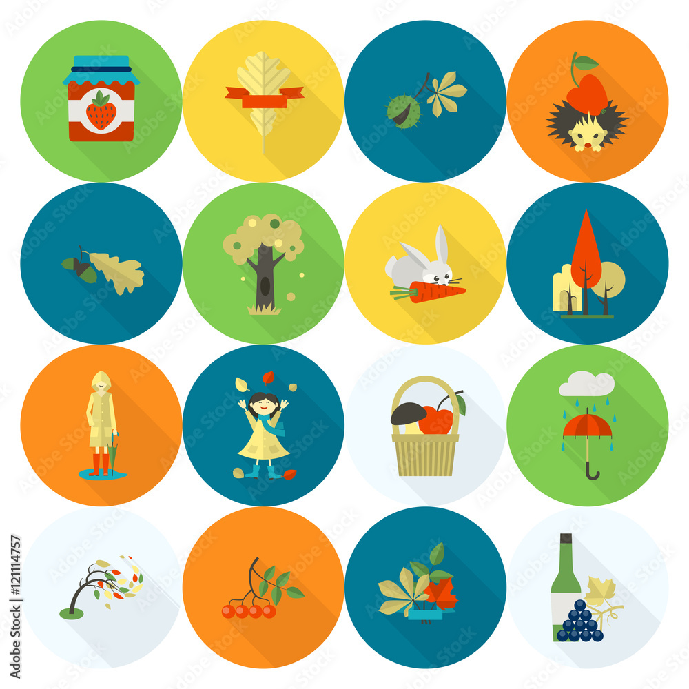 Set of Flat Autumn Icons Set of Flat Autumn Icons
