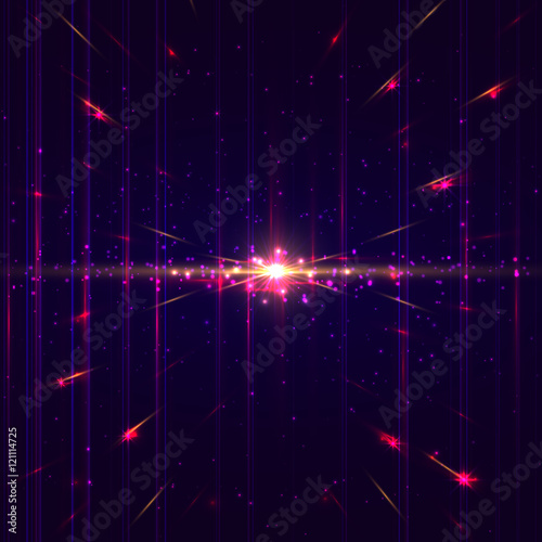 Fototapeta Naklejka Na Ścianę i Meble -  Technology digital background. Lines in perspective with bright lights, particles and glowing dots. Vector futuristic illustration