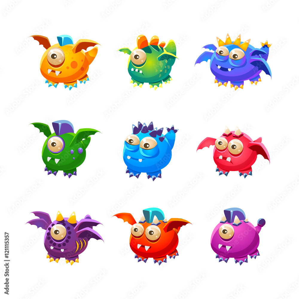 Obraz premium Little Alien Dragon Like Monsters Set