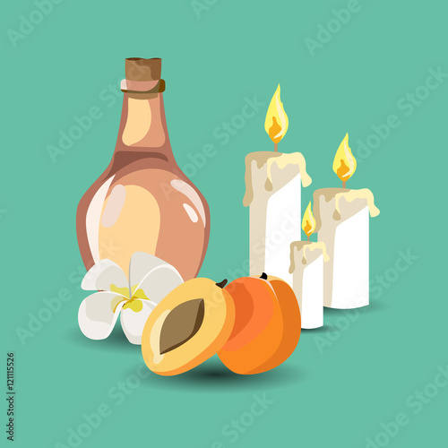 vector illustration of peach natural oil with flower
