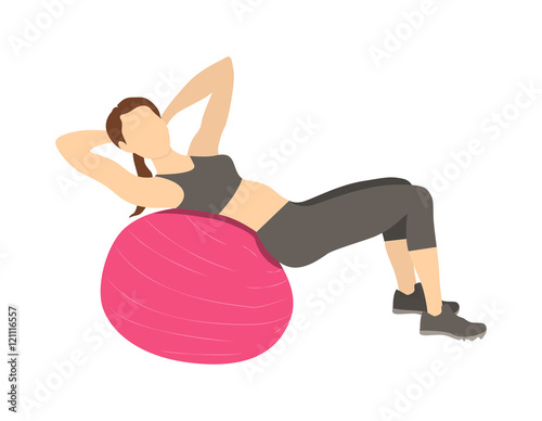 Woman doing abs exercises on fitball. Healthy lifestyle. Pilates and gym training.