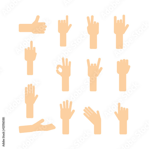 Funny hands set. Cartoon gestures collection. Communication with hands language.
