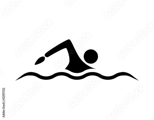 Isolated swim icon. Black silhouette of man swimming in the waves. Concept of swimming pool, summer competition and more.