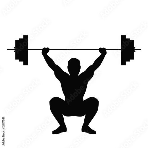 Isolated black silhouette of a man doing weight lifting. Healthy lifestyle.