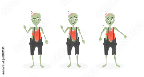 Isolated scary zombie seteen zombie with brain. Scary reanimated monster for halloween decoration. Surprised, angry and funny zombie.