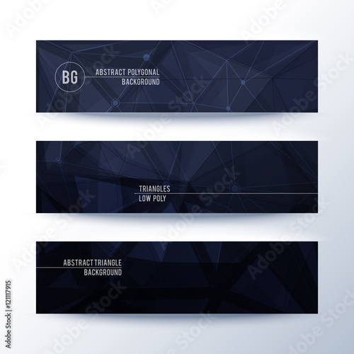 Set of horisontal abstract low poly geometric banners with triangles in black