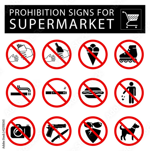 Set of prohibition signs for supermarket. Free Download Set of prohibition signs for supermarket. - GFXLoad