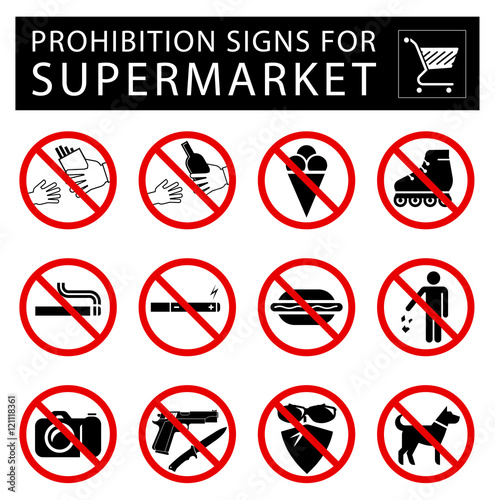 Set of prohibition signs for supermarket.