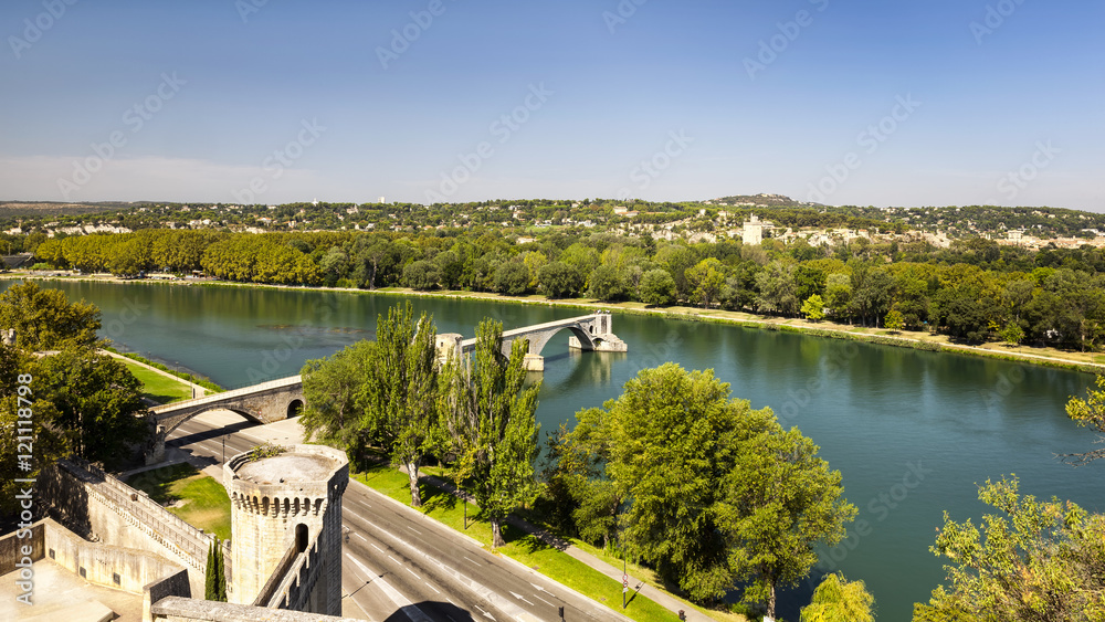 Bridge of Avignon and green trees Bridge of Avignon and green trees