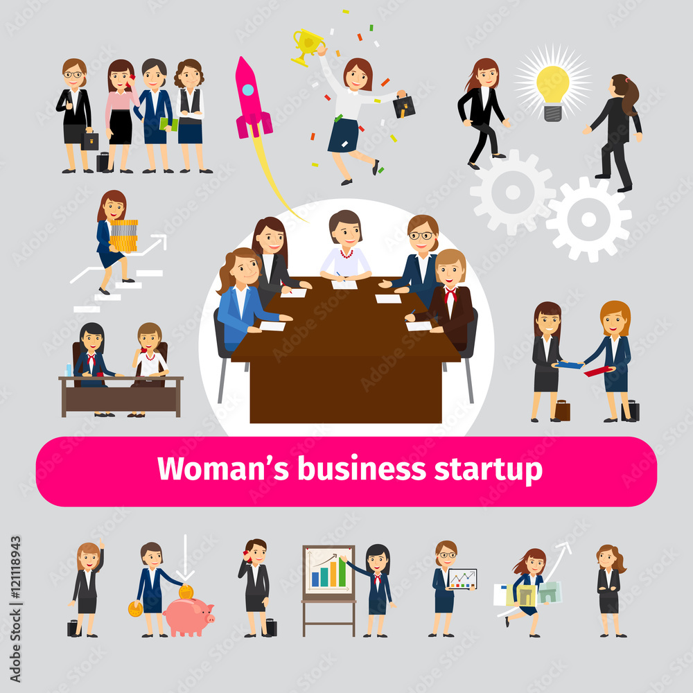 Professional woman business networking. Group of women for business startup or team work vector illustration