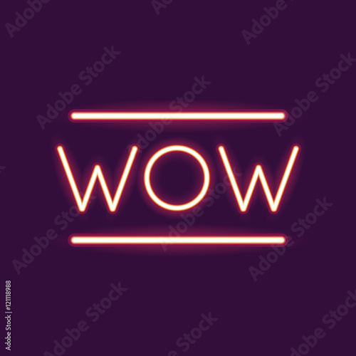 wow neon font icon. Text typography decoration and advertising theme. Colorful design. Vector illustration
