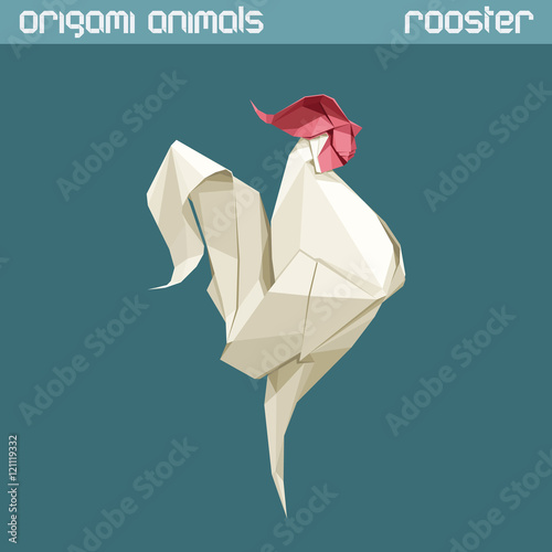 Vector origami isolated animal. Rooster.