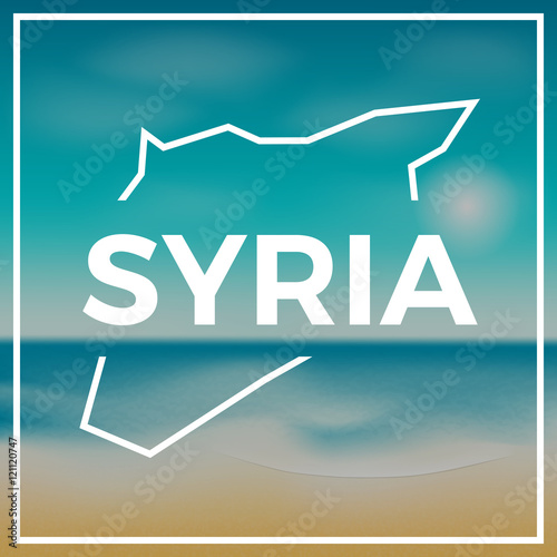 Syrian Arab Republic map rough outline against the backdrop of beach and tropical sea with bright sun.