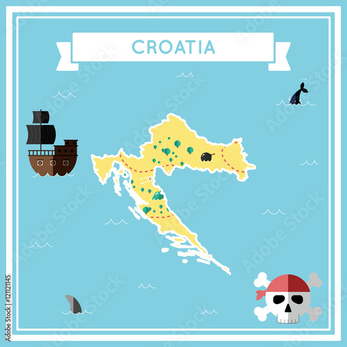 Bilde på lerret Flat treasure map of Croatia