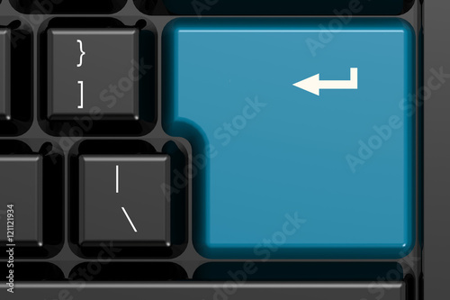 Blue enter key on black keyboard