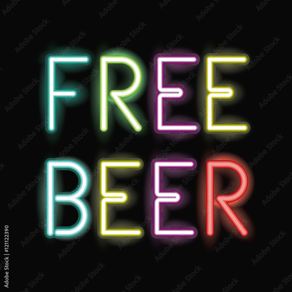 Free beer neon font icon. Text typography decoration and advertising theme. Colorful design. Vector illustration Free beer neon font icon. Text typography decoration and advertising theme. Colorful design. Vector illustration