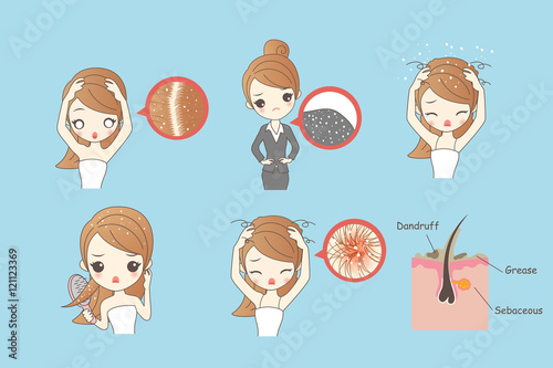 cartoon woman with dandruff