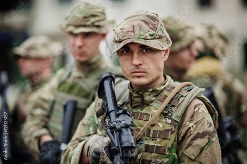 Army soldier during the military operation in the city. war, arm