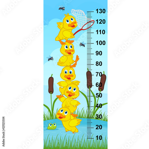 ducklings catching flies on the lake(in original proportions 1:4) - vector illustration, eps
